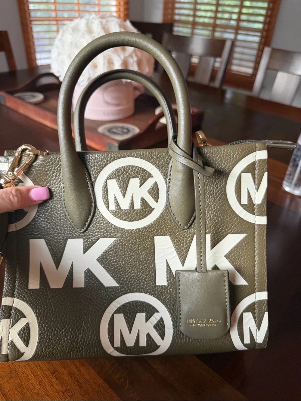 MICHAEL Michael Kors Olive Green Logo Crossbody Bag White MK Print 35T4G4FC7L